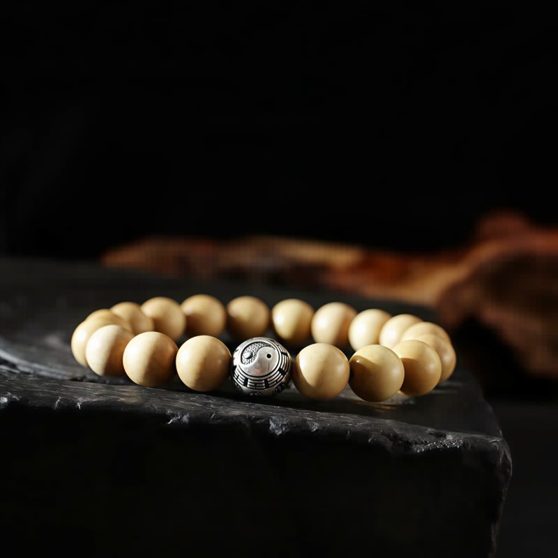 Pulsera de la Fortuna Bagua de Madera de Melocotón del Tíbet con Cinabrio Tibet Peach Wood Cinnabar Bagua Wealth Bracelet