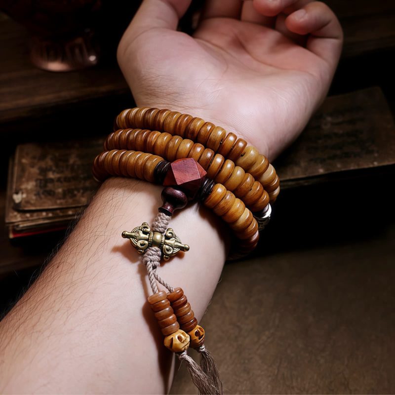 Pulseira Mala Tibetana 108 Contas de Osso de Iaque Dzi PiXiu Tibetan 108 Mala Yak Bone Dzi PiXiu Bracelet