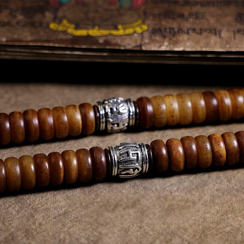 Pulseira Mala Tibetana 108 Contas de Osso de Iaque Dzi PiXiu Tibetan 108 Mala Yak Bone Dzi PiXiu Bracelet