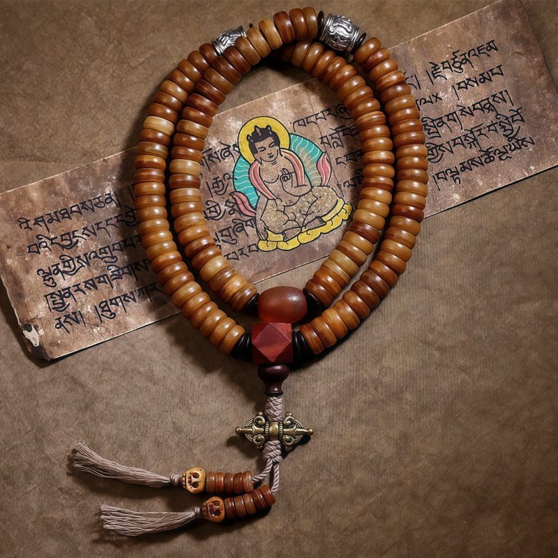 Pulseira Mala Tibetana 108 Contas de Osso de Iaque Dzi PiXiu Tibetan 108 Mala Yak Bone Dzi PiXiu Bracelet
