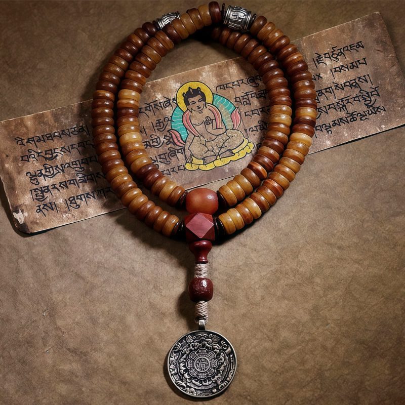 Pulseira Mala Tibetana 108 Contas de Osso de Iaque Dzi PiXiu Tibetan 108 Mala Yak Bone Dzi PiXiu Bracelet