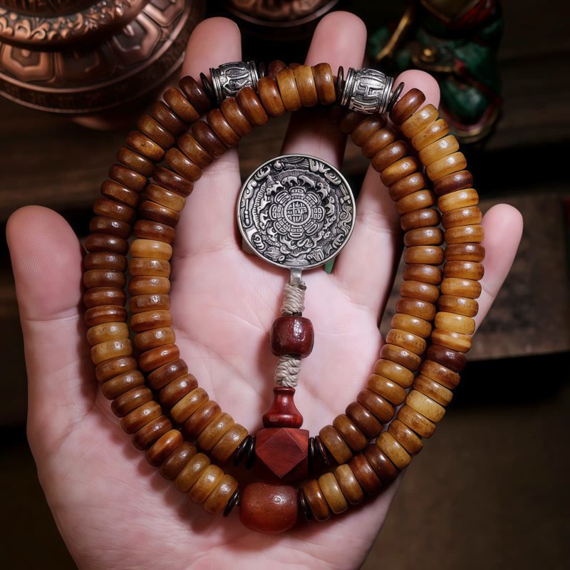 Pulseira Mala Tibetana 108 Contas de Osso de Iaque Dzi PiXiu Tibetan 108 Mala Yak Bone Dzi PiXiu Bracelet