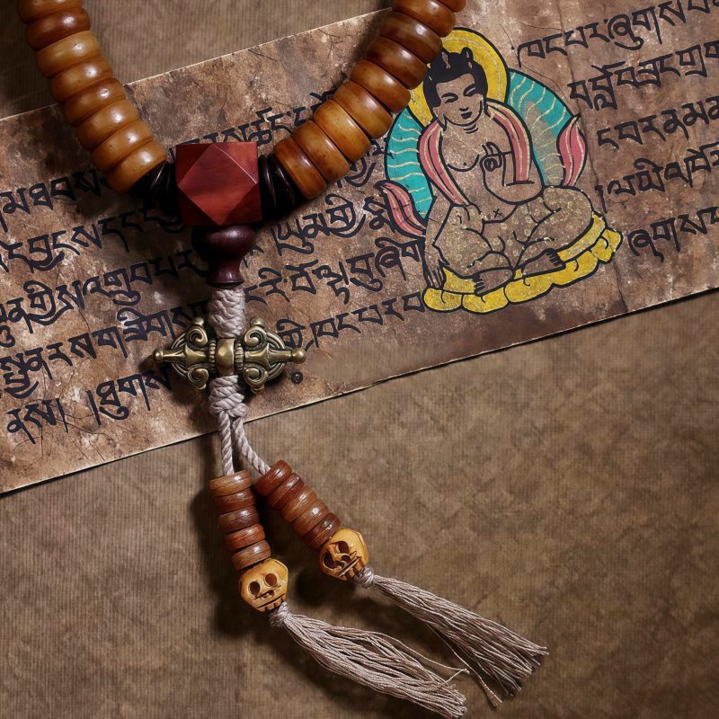 Pulseira Mala Tibetana 108 Contas de Osso de Iaque Dzi PiXiu Tibetan 108 Mala Yak Bone Dzi PiXiu Bracelet