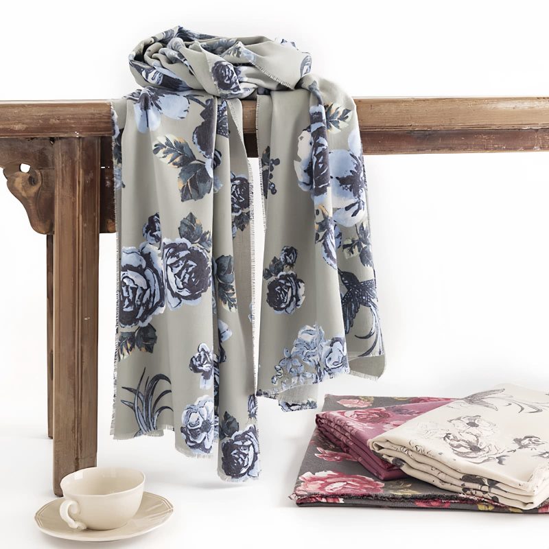 Chale Tibetano con Estampado de Rosas de Poliéster Tibetan Polyester Rose Print Shawl