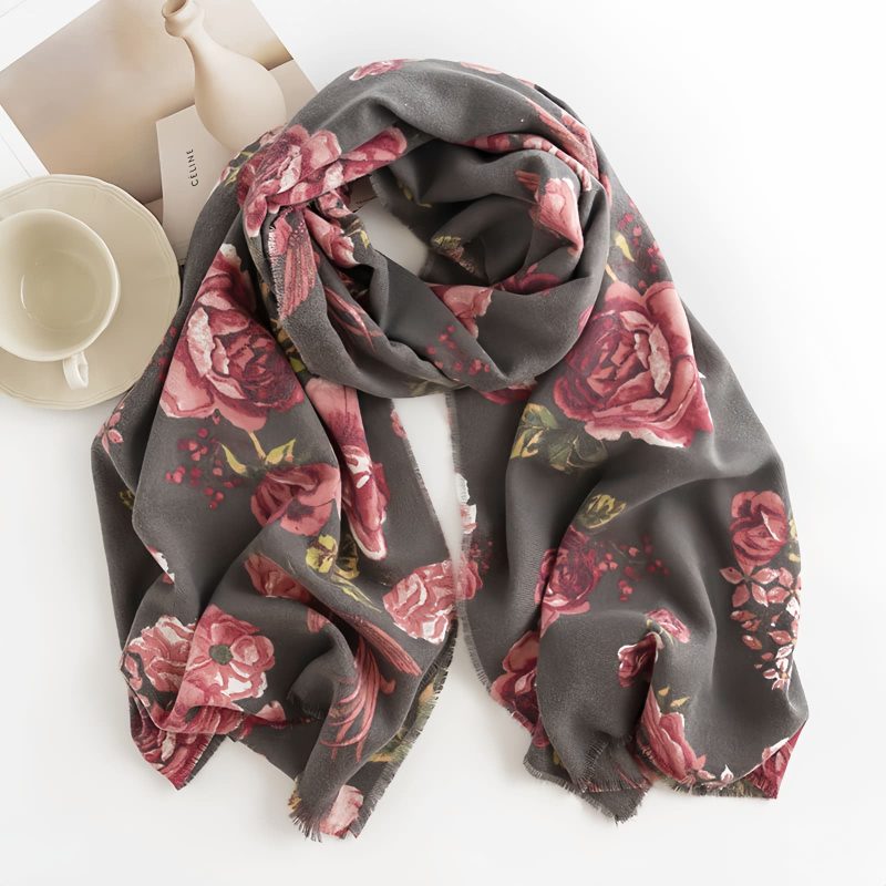 Chale Tibetano con Estampado de Rosas de Poliéster Tibetan Polyester Rose Print Shawl