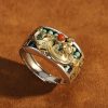 チベット産ターコイズ&レッドアゲート貔貅(ピィシュー)プロテクションリング Tibetan Turquoise Red Agate PiXiu Protection Ring