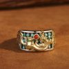 チベット産ターコイズ&レッドアゲート貔貅(ピィシュー)プロテクションリング Tibetan Turquoise Red Agate PiXiu Protection Ring