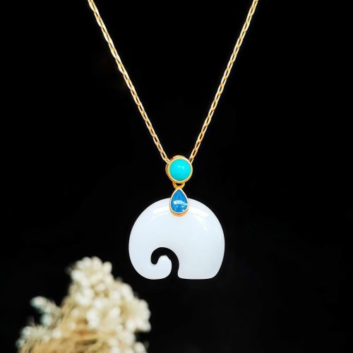 Colar Pingente de Elefante de Jade Branco para Sorte Colar Pingente de Elefante de Jade Branco para Sorte