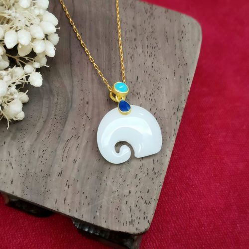 Colar Pingente de Elefante de Jade Branco para Sorte Colar Pingente de Elefante de Jade Branco para Sorte