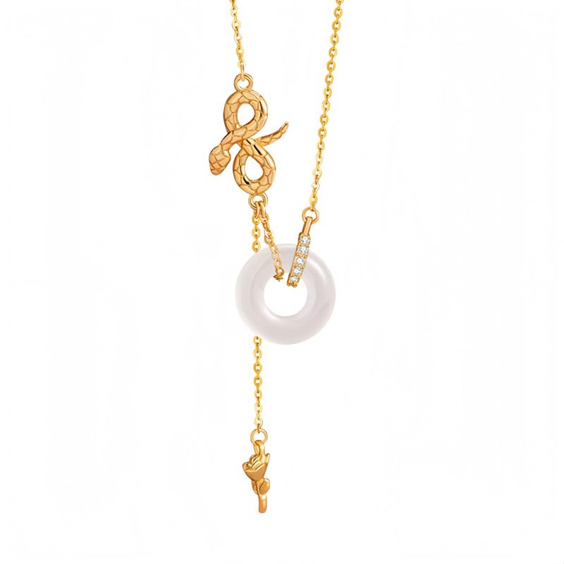 Colar Pingente Cobra de Calcedônia em Prata 925 Harmonia Rosa 925 Silver Chalcedony Snake Rose Harmony Necklace Pendant