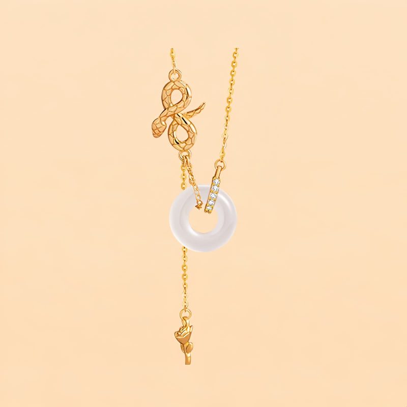 Colar Pingente Cobra de Calcedônia em Prata 925 Harmonia Rosa 925 Silver Chalcedony Snake Rose Harmony Necklace Pendant