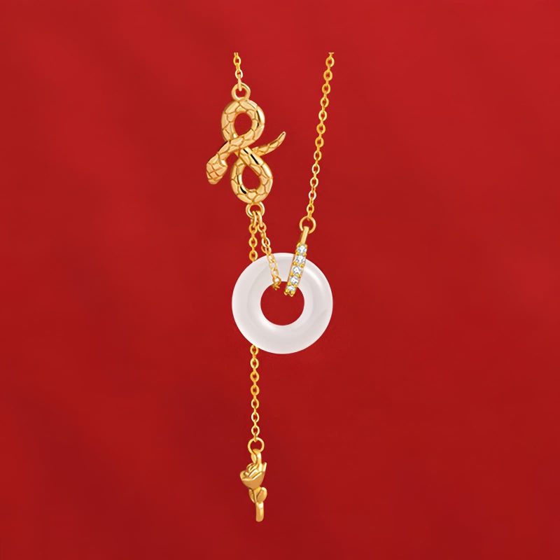 Colar Pingente Cobra de Calcedônia em Prata 925 Harmonia Rosa 925 Silver Chalcedony Snake Rose Harmony Necklace Pendant