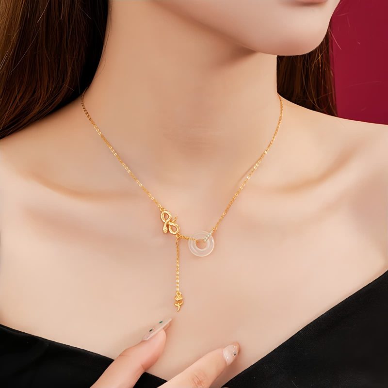 Colar Pingente Cobra de Calcedônia em Prata 925 Harmonia Rosa 925 Silver Chalcedony Snake Rose Harmony Necklace Pendant