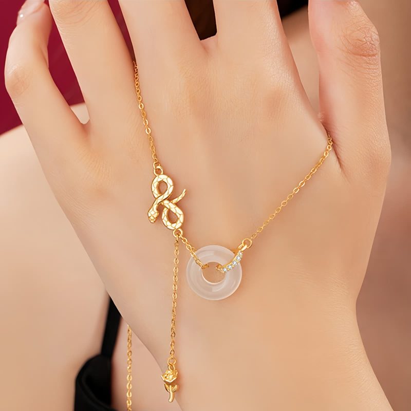 Colar Pingente Cobra de Calcedônia em Prata 925 Harmonia Rosa 925 Silver Chalcedony Snake Rose Harmony Necklace Pendant