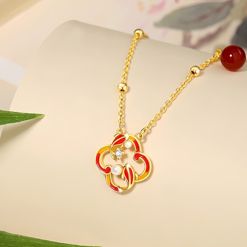 Juego de Plata 925 con Trébol de Cuatro Hojas y Carpas Koi para la Abundancia 925 Silver Four Leaf Clover Koi Fish Wealth Set