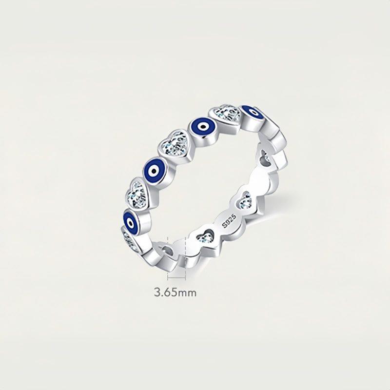 Anel de Bênção Coração Olho Grego em Prata 925 925 Silver Evil Eye Heart Blessing Ring