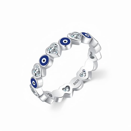Anillo de Plata 925 con Ojo Turco y Corazón de Protección Anillo de Plata 925 con Ojo Turco y Corazón de Protección