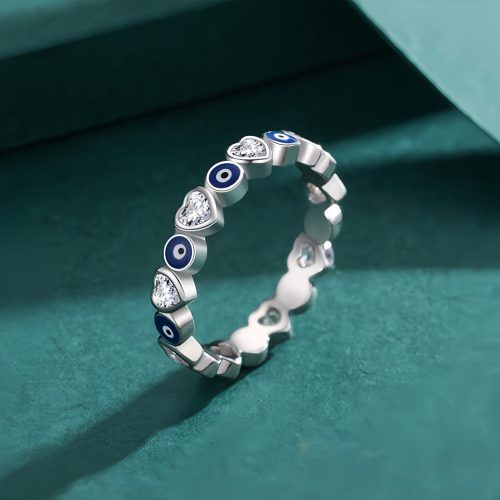 Anillo de Plata 925 con Ojo Turco y Corazón de Protección Anillo de Plata 925 con Ojo Turco y Corazón de Protección