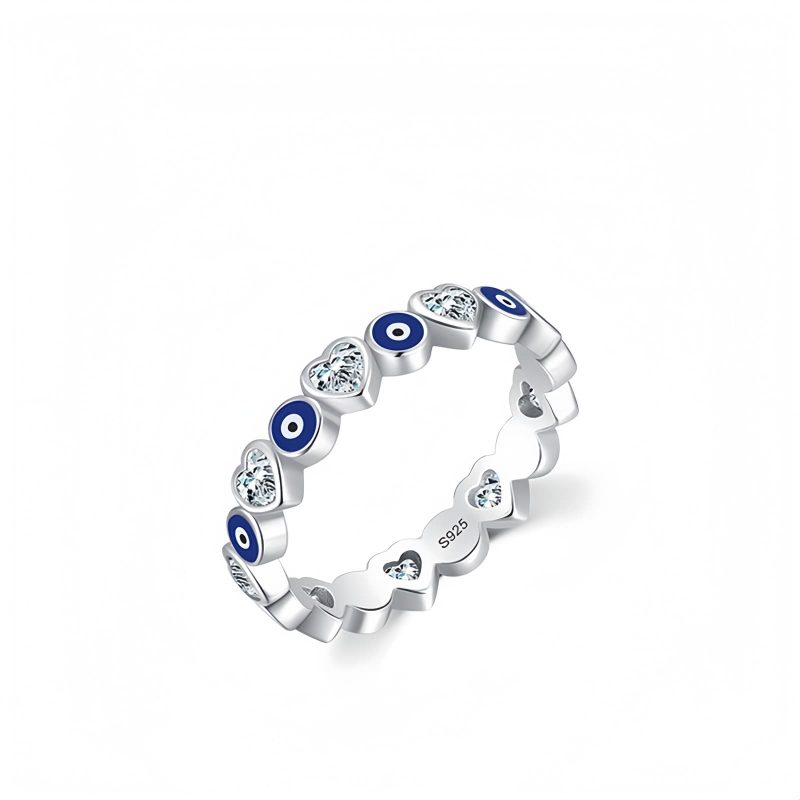 Anel de Bênção Coração Olho Grego em Prata 925 925 Silver Evil Eye Heart Blessing Ring