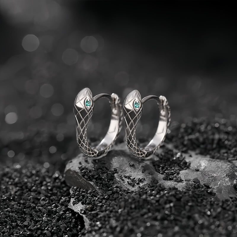 Aretes de Serpiente de Ojo Verde en Plata 925 925 Silver Green-eyed Snake Earrings
