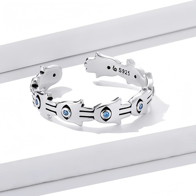 925シルバー ハムサ アジャスタブル ジルコンリング 925 Silver Hamsa Adjustable Zircon Ring