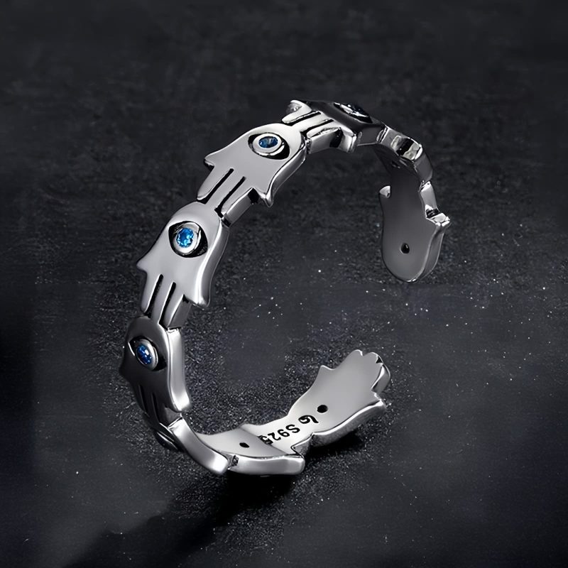 925シルバー ハムサ アジャスタブル ジルコンリング 925 Silver Hamsa Adjustable Zircon Ring