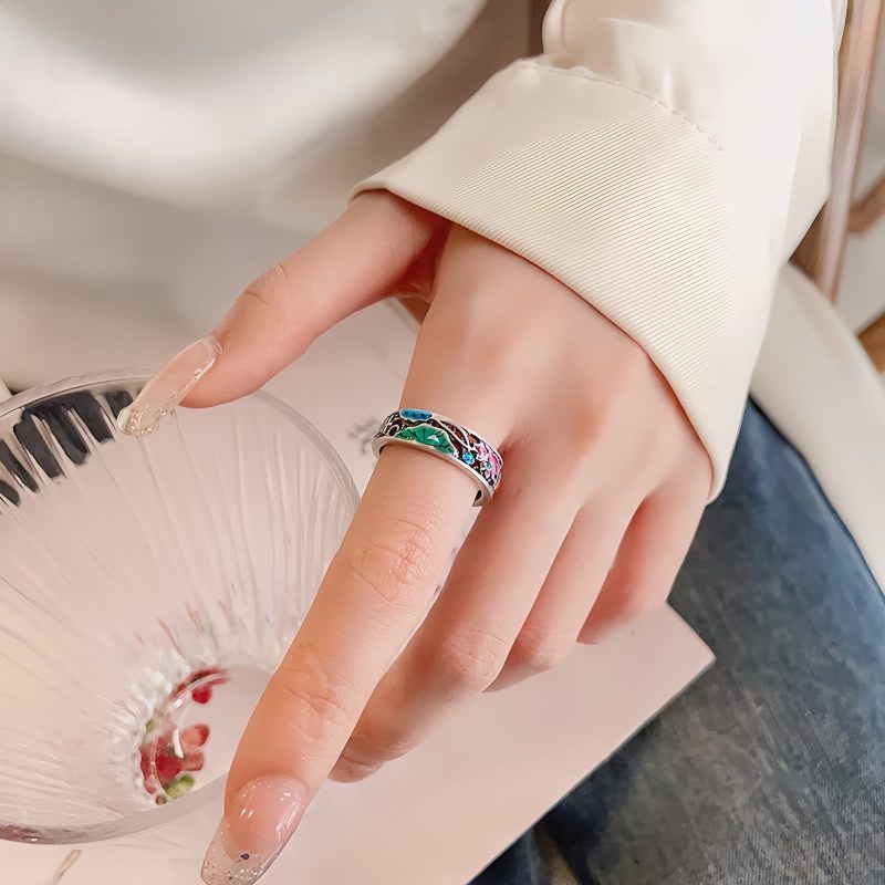 925シルバー 鯉と蓮の幸運リング 925 Silver Koi Fish Goes Well Ring