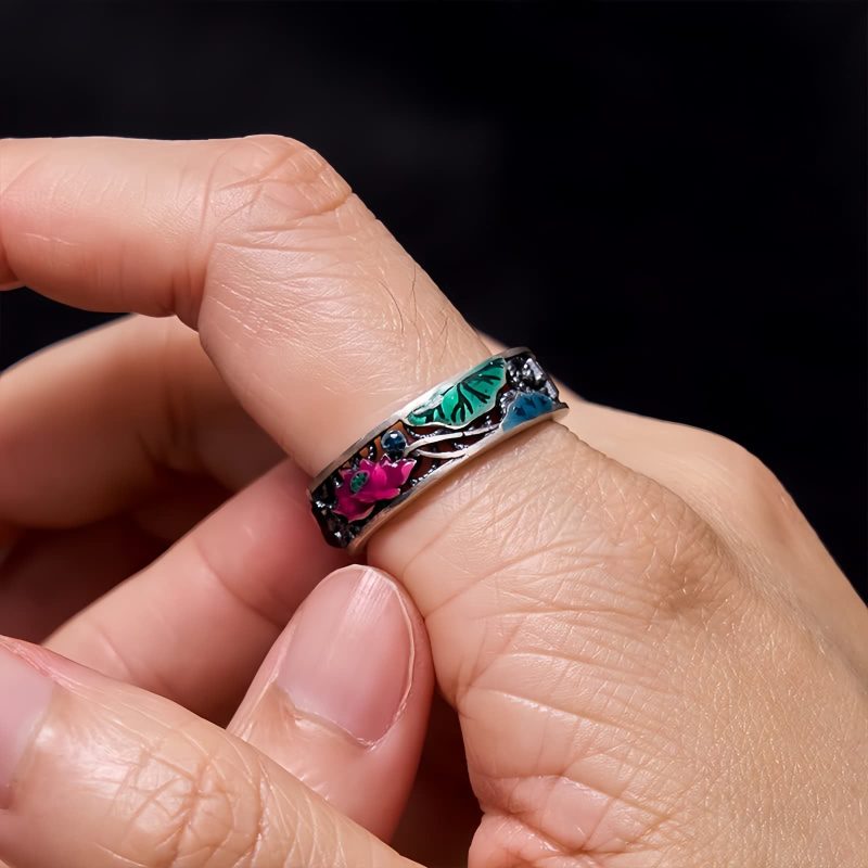 925シルバー 鯉と蓮の幸運リング 925 Silver Koi Fish Goes Well Ring