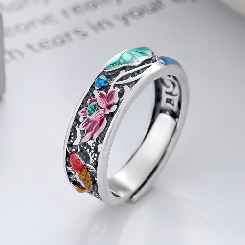 Anillo de Carpa Koi y Loto en Plata 925 Anillo de Carpa Koi y Loto en Plata 925