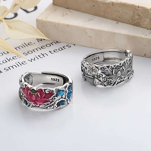 Anillo de Loto y Carpa Koi en Plata 925 Anillo de Loto y Carpa Koi en Plata 925