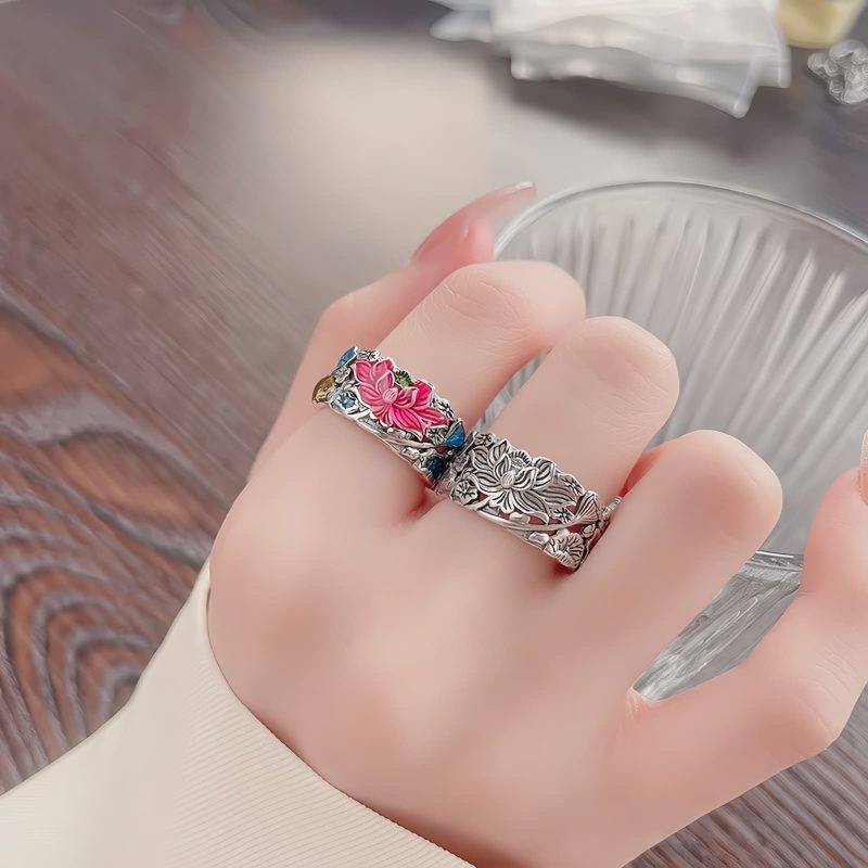 Anillo de Loto y Carpa Koi en Plata 925 925 Silver Koi Fish Lotus Ring