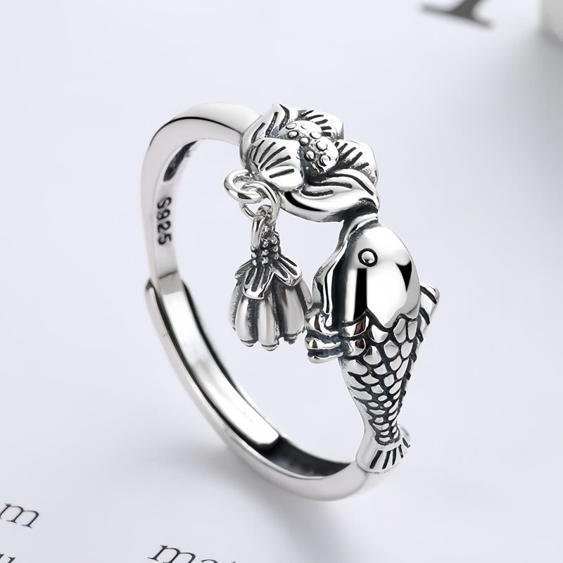 خاتم نجاح سمكة الكوي من الفضة عيار 925 925 Silver Koi Fish Success Ring