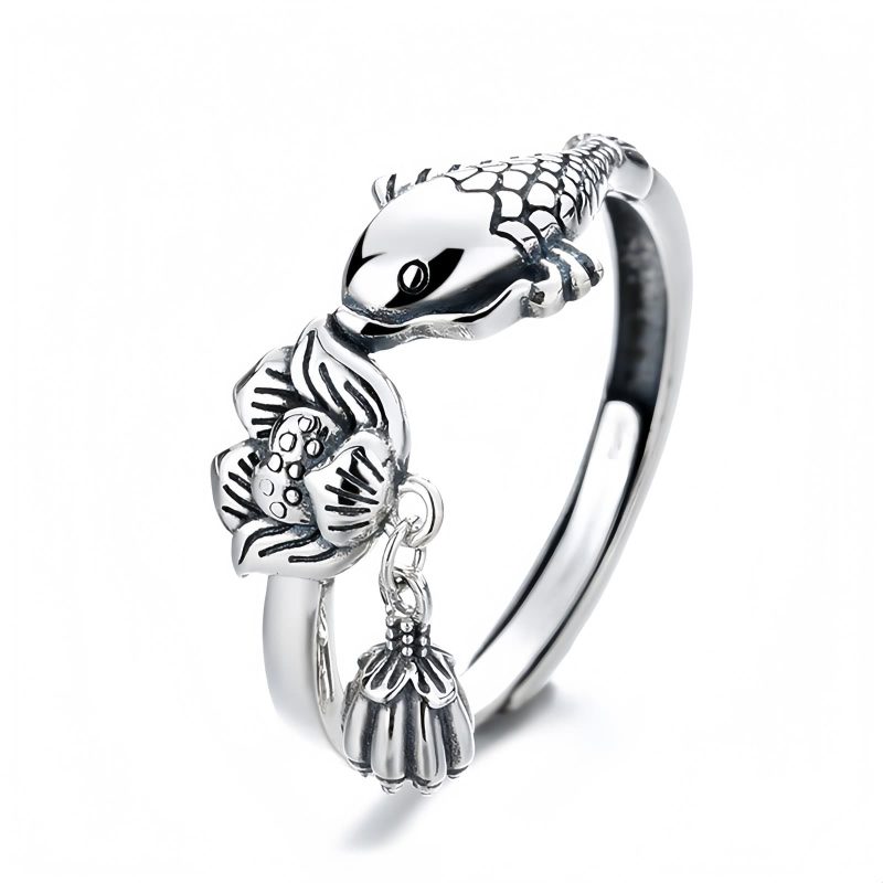 خاتم نجاح سمكة الكوي من الفضة عيار 925 925 Silver Koi Fish Success Ring