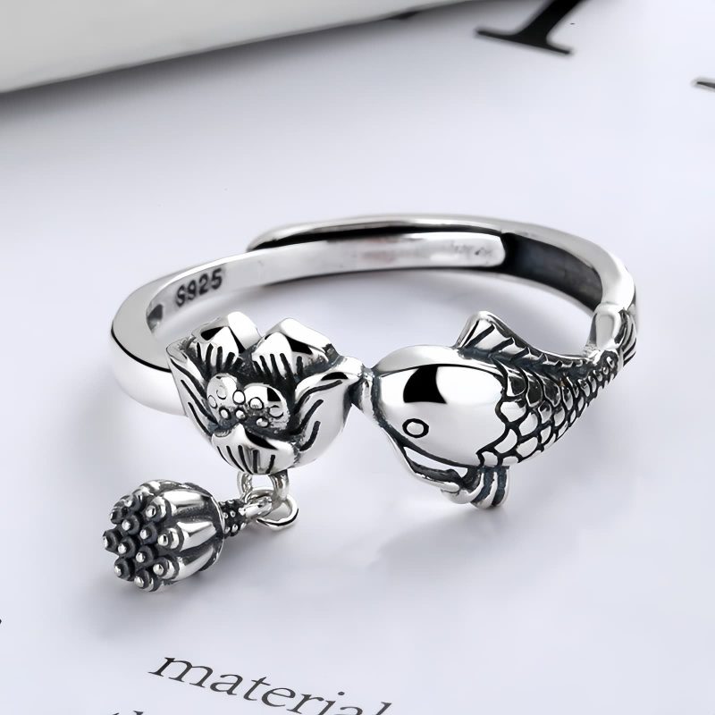 خاتم نجاح سمكة الكوي من الفضة عيار 925 925 Silver Koi Fish Success Ring