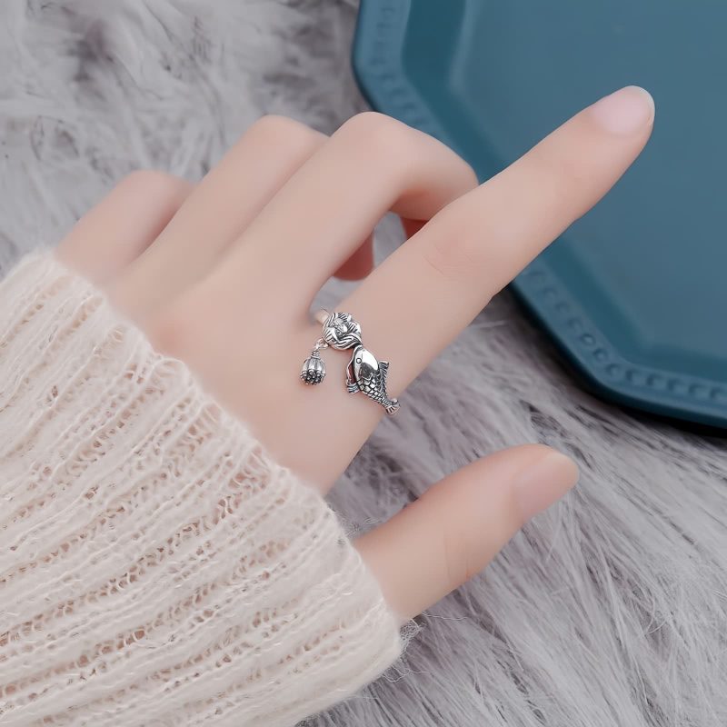 خاتم نجاح سمكة الكوي من الفضة عيار 925 925 Silver Koi Fish Success Ring