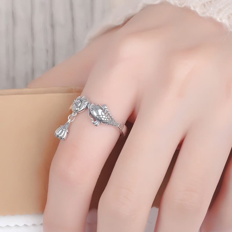 خاتم نجاح سمكة الكوي من الفضة عيار 925 925 Silver Koi Fish Success Ring