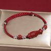 Pulseira Trançada de Prata 925 com Peixe Koi, Caractere Fu e Moeda de Cobre para Prosperidade 925 Silver Koi Fish Wealth Prosperity Bracelet
