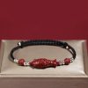 Pulseira Trançada de Prata 925 com Peixe Koi, Caractere Fu e Moeda de Cobre para Prosperidade 925 Silver Koi Fish Wealth Prosperity Bracelet