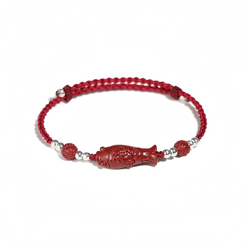 Pulseira Trançada de Prata 925 com Peixe Koi, Caractere Fu e Moeda de Cobre para Prosperidade 925 Silver Koi Fish Wealth Prosperity Bracelet