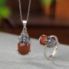 Conjunto de Colar e Anel Protetor em Prata 925 com PiXiu 925 Silver PiXiu Protection Necklace and Ring Set
