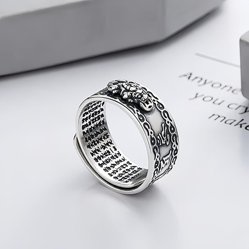 Anel de Prata 925 com PiXiu para Proteção de Riqueza 925 Silver PiXiu Wealth Protection Ring