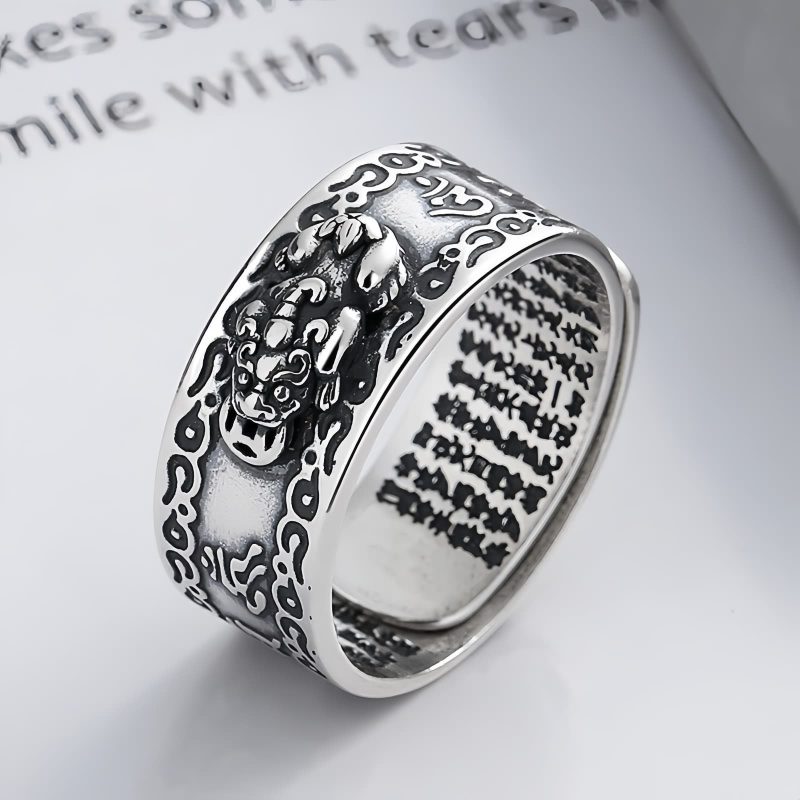 Anel de Prata 925 com PiXiu para Proteção de Riqueza 925 Silver PiXiu Wealth Protection Ring