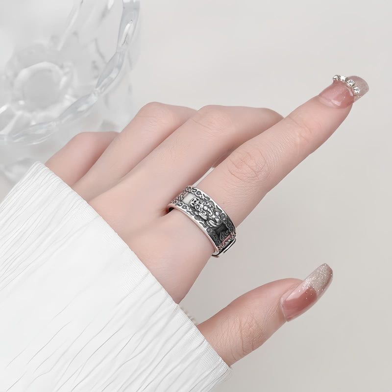 Anel de Prata 925 com PiXiu para Proteção de Riqueza 925 Silver PiXiu Wealth Protection Ring