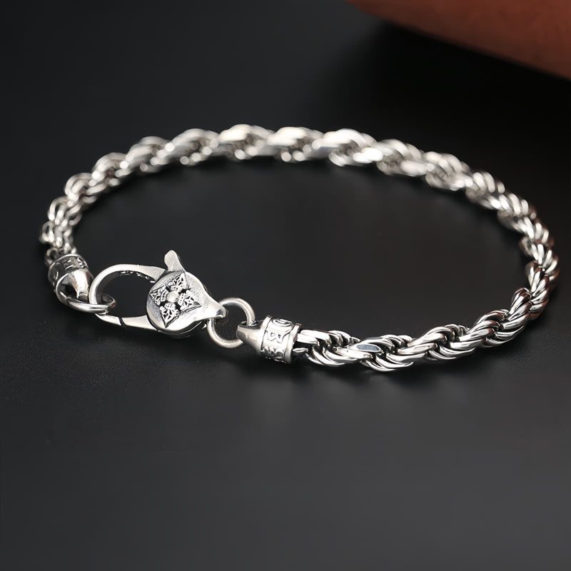 Pulsera de Plata Esterlina 925 Tibetana Om Mani Padme Hum Doble Dorje Paz Amor 925 Sterling Silver Tibet Om Mani Padme Hum Double Dorje Peace Love Bracelet