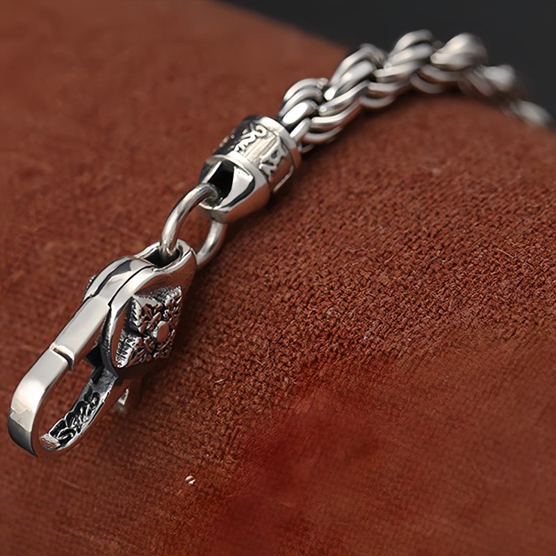 Pulsera de Plata Esterlina 925 Tibetana Om Mani Padme Hum Doble Dorje Paz Amor 925 Sterling Silver Tibet Om Mani Padme Hum Double Dorje Peace Love Bracelet