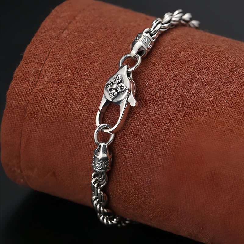 Pulsera de Plata Esterlina 925 Tibetana Om Mani Padme Hum Doble Dorje Paz Amor 925 Sterling Silver Tibet Om Mani Padme Hum Double Dorje Peace Love Bracelet