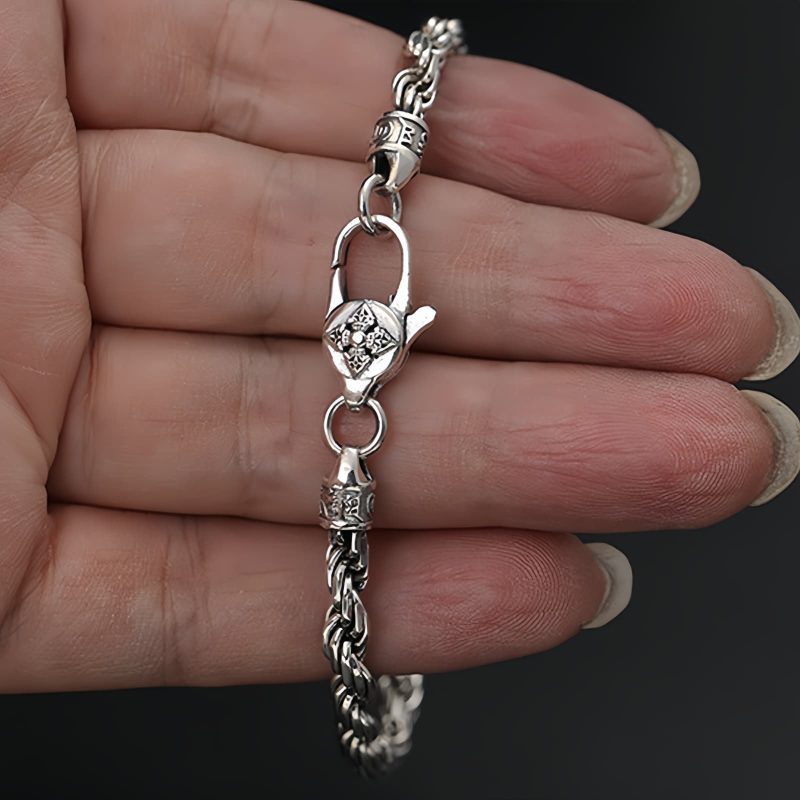 Pulsera de Plata Esterlina 925 Tibetana Om Mani Padme Hum Doble Dorje Paz Amor 925 Sterling Silver Tibet Om Mani Padme Hum Double Dorje Peace Love Bracelet