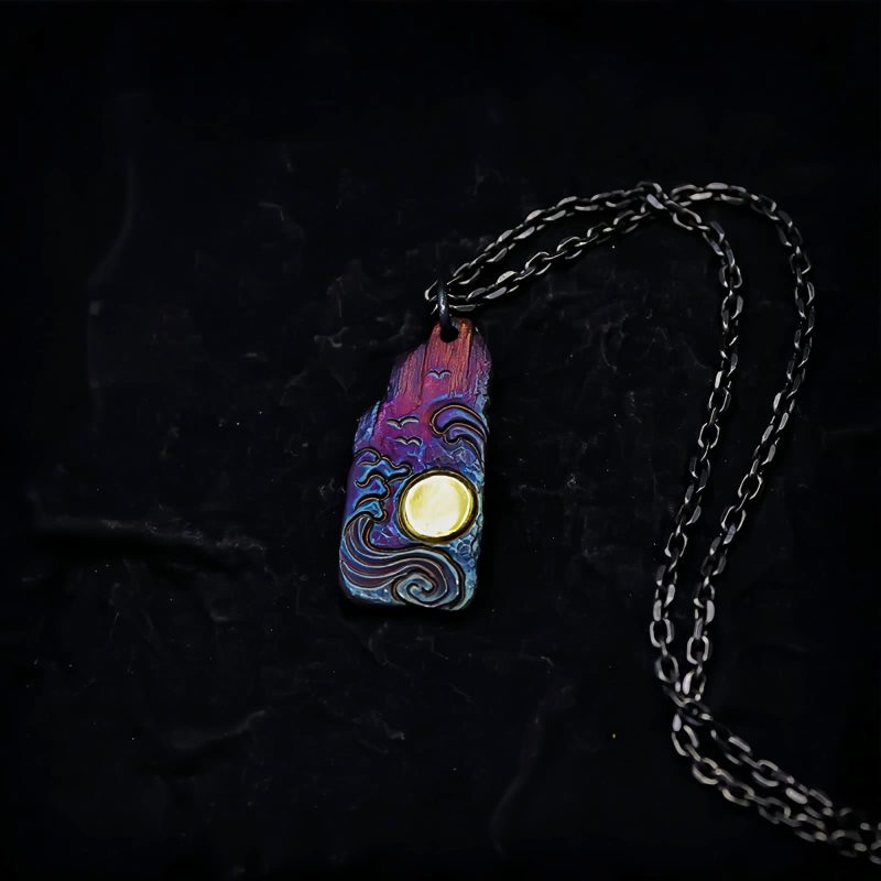 Collar con colgante de sol y equilibrio en plata 999 y oro de 24 quilates 999 Silver 24K Gold Sun Balance Pendant Necklace