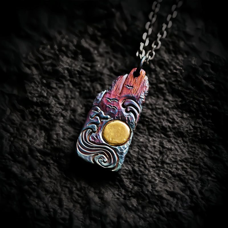 Collar con colgante de sol y equilibrio en plata 999 y oro de 24 quilates 999 Silver 24K Gold Sun Balance Pendant Necklace