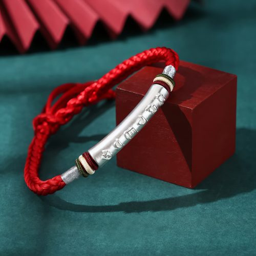 Pulseira de Força Om Mani Padme Hum em Prata Esterlina 999 Pulseira de Força Om Mani Padme Hum em Prata Esterlina 999